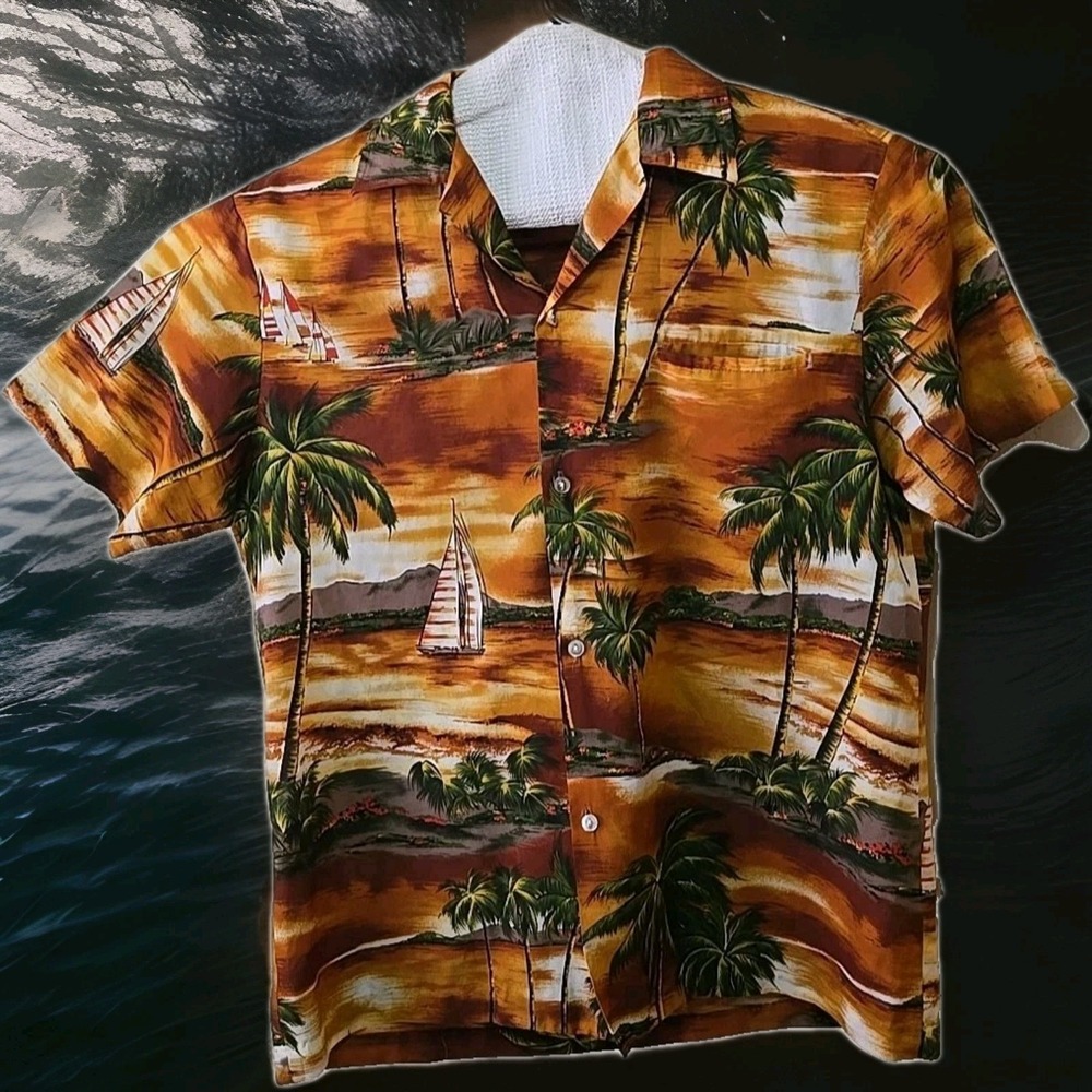 Vtg 70s Kai Nani Hawaiian Shirt Mens Large Made in Hawaii Aloha Tiki Surf USA